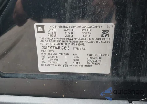 2018 Chevrolet Equinox Lt z USA, uszkodzony, nr VIN 2GNAXTEX4J6193616